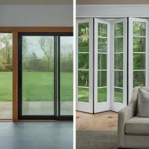 image of a sliding glass door and a bifold door system side by side