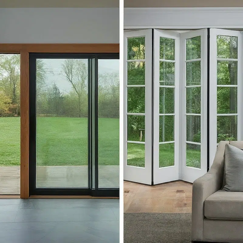 image of a sliding glass door and a bifold door system side by side